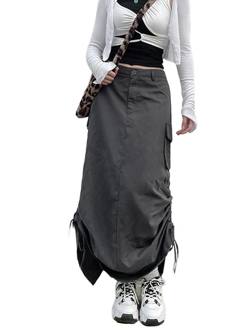Женская Длинная свободная юбка с карманами, заниженной талией и карманами