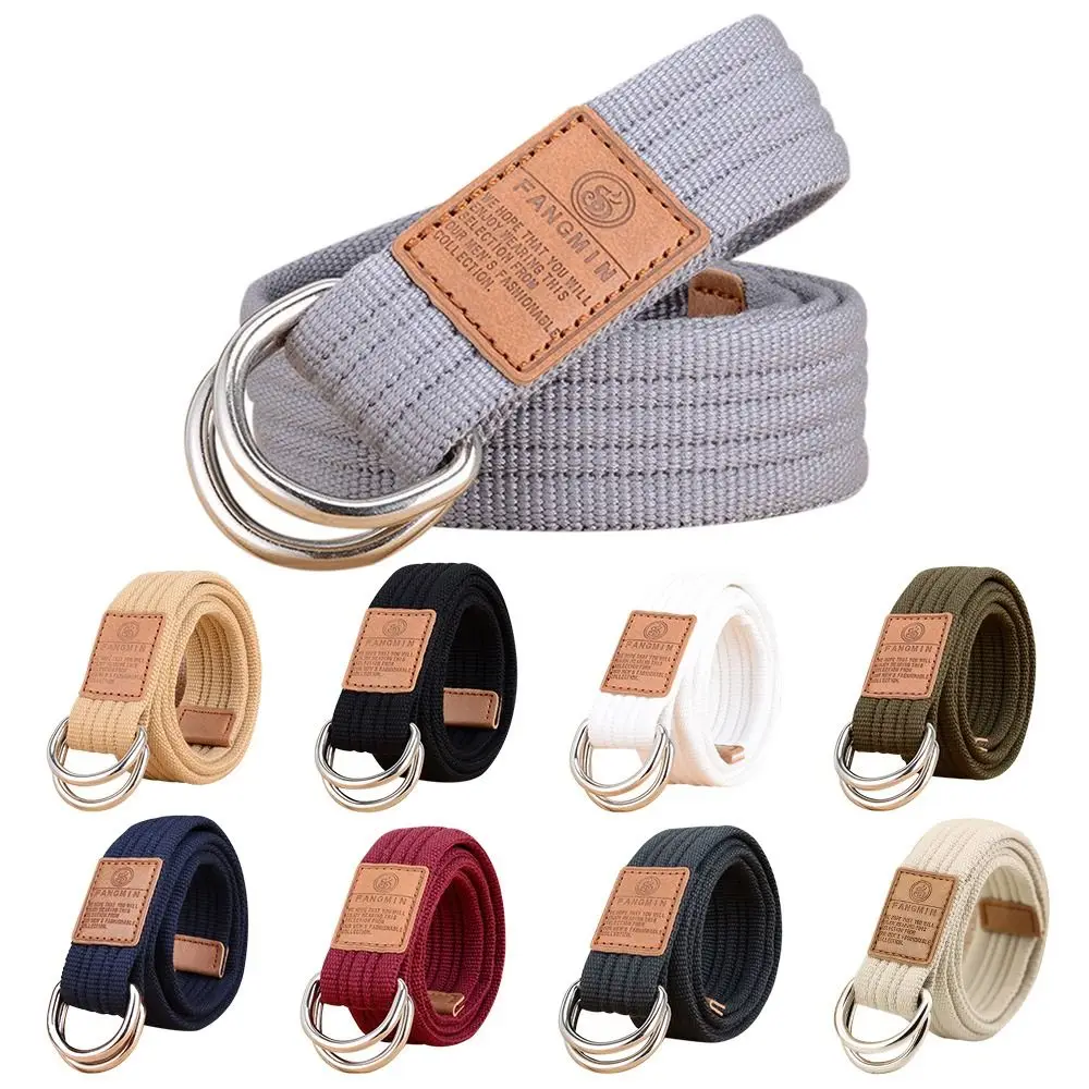 Fashion Simple Casual Versatile Double Ring Waistband Weave Waist Band Nylon Braided Belt Canvas Strap