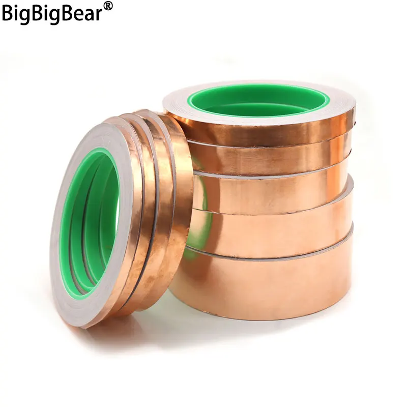 Length 20M Adhesive Conductive Copper Foil Tape 5/6/8/10/15/20/25/30/35/40/45/50mm Single/Double Sided Conduct Copper Foil Tapes