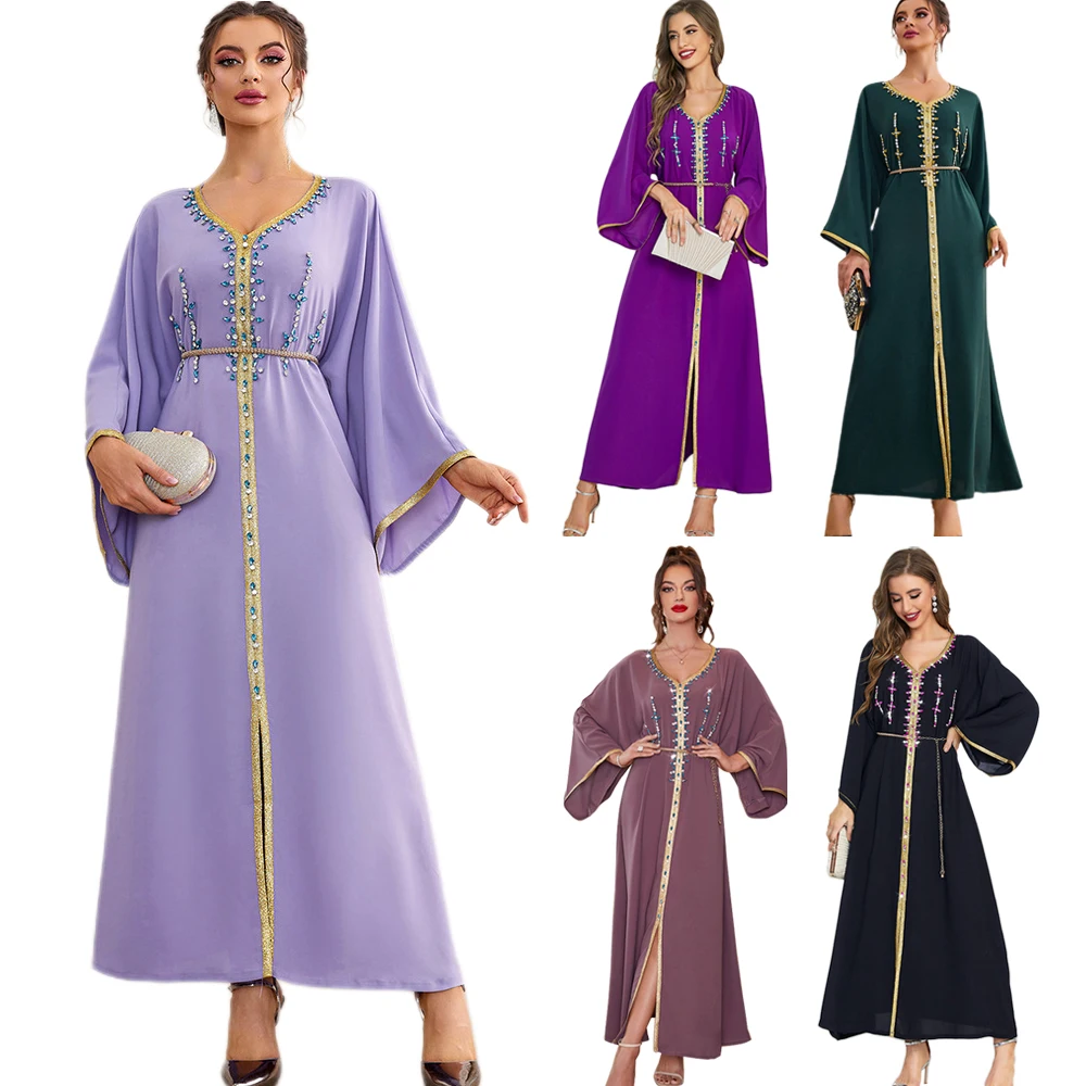 Праздничное платье-Абая для ближнего востовечерние для женщин, Роскошный рисунок, арабский Оман, Дубай, Турция Caftan Алмазный халат Рамадан