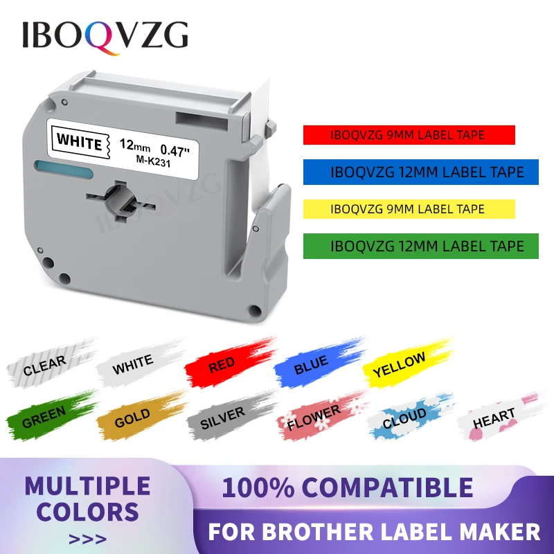 

IBOQVZG 9mm 12mm Label M Tape MK231 MK-231 MK 231 MK221 MK-221 MK131 MK531 MK631 MK731 Compatible for Brother P-touch PT-90 PT80