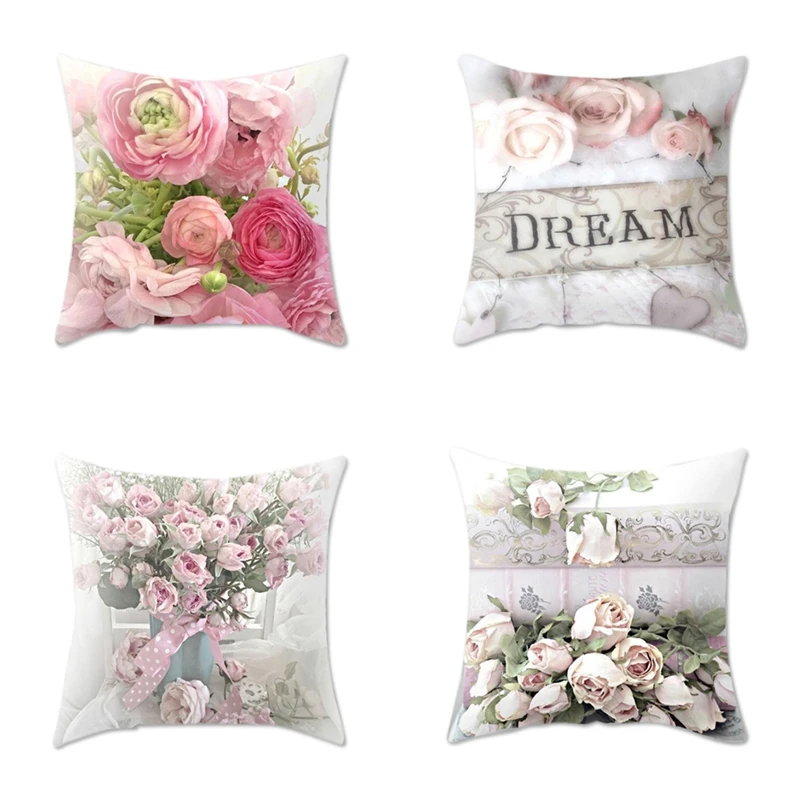 

Decorative Throw Pillow Covers 45 X 45CM For Couch Set Of 2 Mediterranean Style Rose Pillow Cases Soft Pillowcase