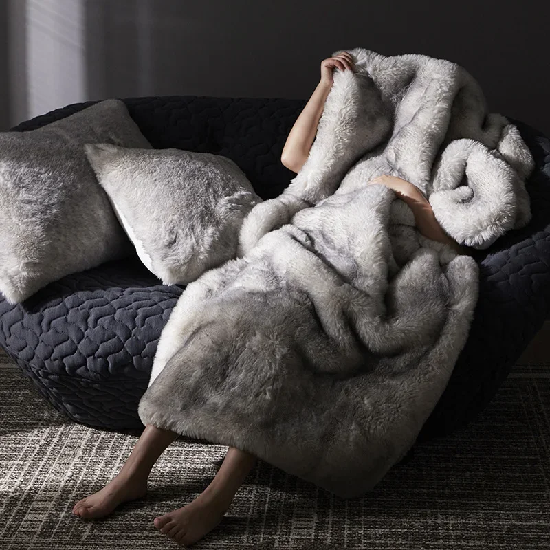 Роскошное меховое одеяло в стиле ретро для зимы искусственное теплое