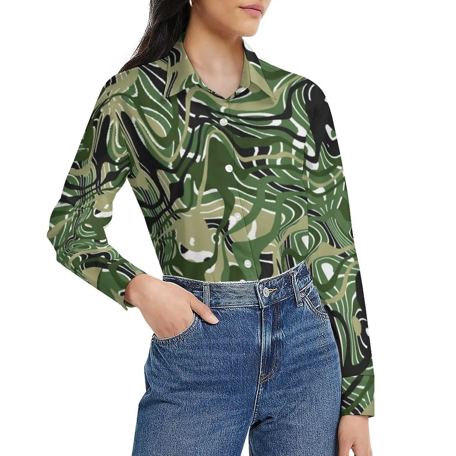 

Abstract Print Blouse Camo-like Liquid Cool Printed Blouses Woman Long Sleeve Street Wear Shirt Summer Oversize Top