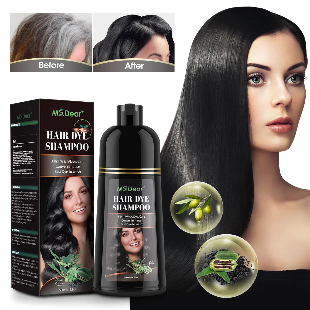 

5 Minutes Organic Natural Coconut Fast Hair Dye Noni Plant Essence Black Hair Color Dye Shampoo For Cover Gray White Hair 500ML
