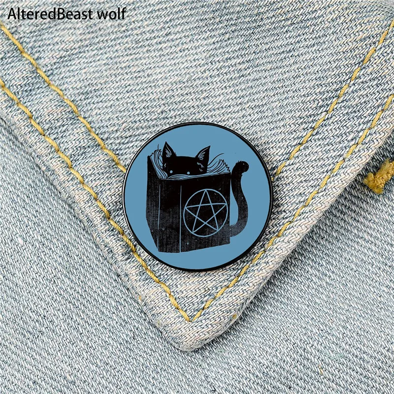 

Cat Witch Pattern Printed Pin Custom Funny Brooches Shirt Lapel Bag Cute Badge Cartoon enamel pins for Lover Girl Friends
