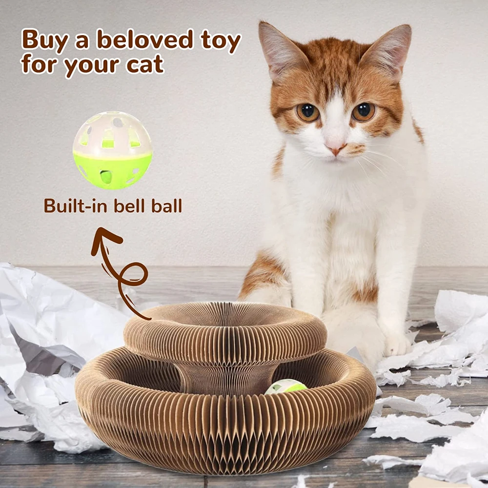 

Magic Organ Cat Grinding Claw Scratching Boardn Cat Board-with a Toy Bell Recyclable Interactive Scratcher Cat Toy Foldable