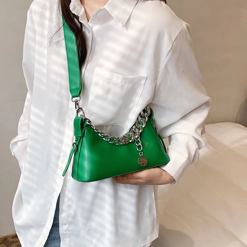 

Fashion Women's Shoulder Bag Stylish Thick Chain Handbag Female High Quality Solid Color Purse Clutch Bag Simple Cossbody Bags
