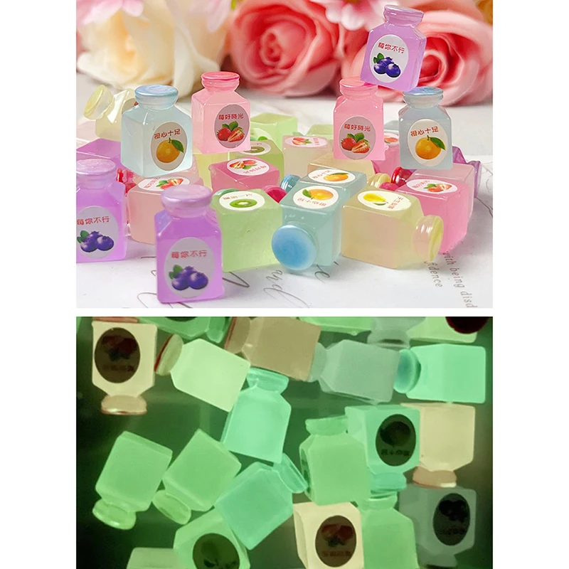 

3Pcs Luminous Mini Resin Miniature Dollhouse Drink Fruit Jam Canned Bottle Mini Pretend Food for Doll Food Kitchen Toys