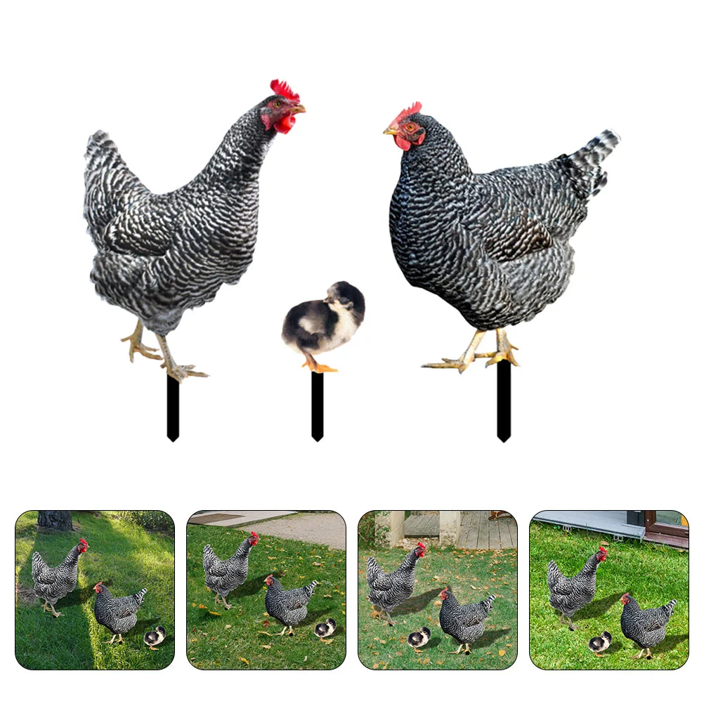 

3 Pcs Large Small Chicken Decorations Garden Sign Lawn Stake Outdoor Stakes Yard Botanical Insert