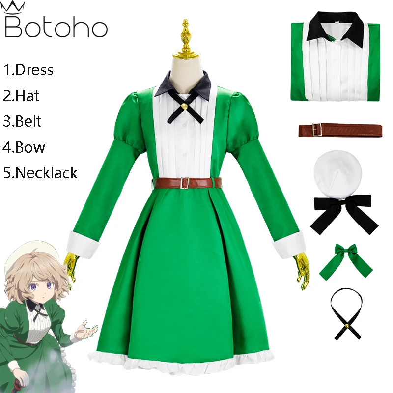 

Anime Invented Inference Iwanaga Kotoko Cosplay Costume Women Green Princess Dress Hat Belt Uniform Suit Halloween Party Clothes
