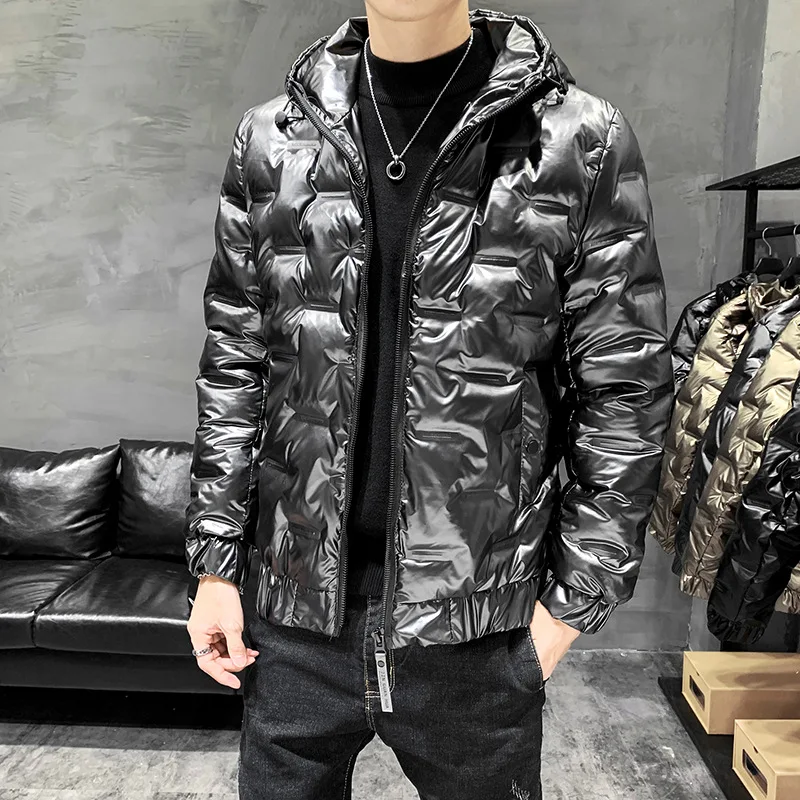 Shiny Men's Jacket Coats 2020 Winter Men Short Thick Cotton Coat Jacket Fashion Stand Collar Slim Clothes Winter Parka Coat Men