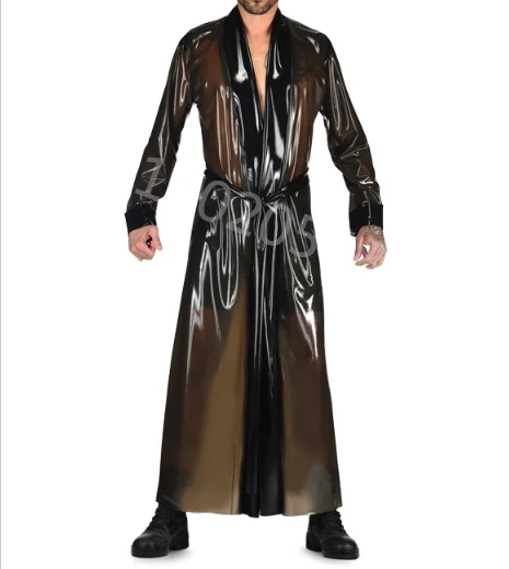 100% латексный мужской комбинезон Gummi коричневый ветровка с поясом длинный
