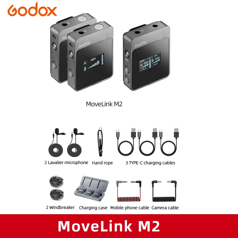 

Godox MoveLink M1 M2 2.4GHz Wireless Lavalier Microphone for DSLR Cameras Camcorders Smartphones, and Tablets for YouTube