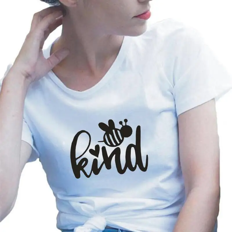 

Funny Bee Kind Letter Print Women TShirt Summer Cotton T Shirt Women Tops Short Sleeve Casual Tee Shirt Femme Camiseta Mujer