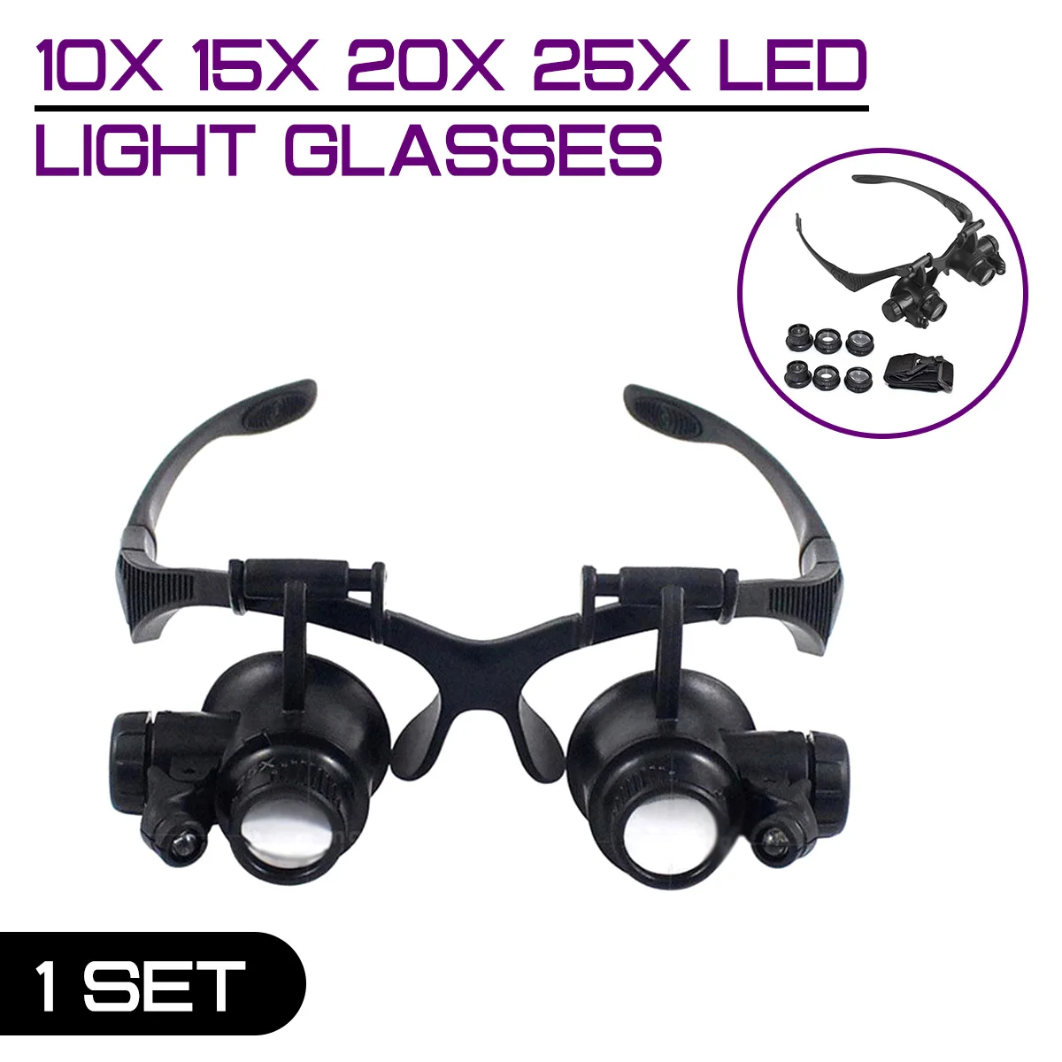 

LED Light Glasses Magnifier 10X 15X 20X 25X Jewelry Watchmaker Headband Optical Lens Glass Loupe Magnifying Glass Lupa