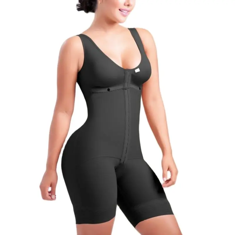 

Short Sleeveless Mid Back Shaping Bodysuit Bra Eye N Hook Shapewear Tummy Control Post Op Fajas For Women