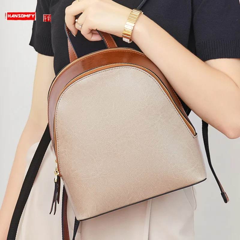 Luxury Fashion Brand Women's Backpack 2022 New Genuine Leather Female Shoulder Bags Cowhide Niche Design Small Backpacks