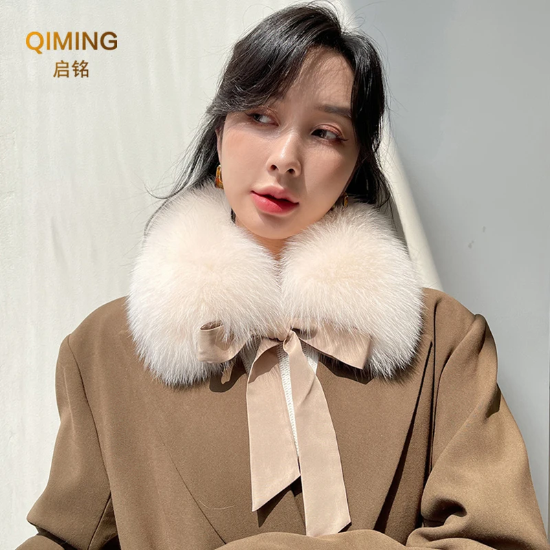 Воротник из лисьего меха женский зимний шарф натурального лисы с лентой