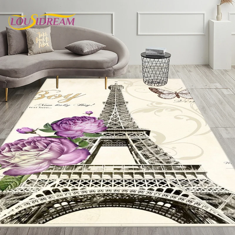 

France Paris Eiffel Tower Art Area Rug,Carpet Rug for Living Room Bedroom Decoration,Kids Play Crawling Soft Non-slip Floor Mats