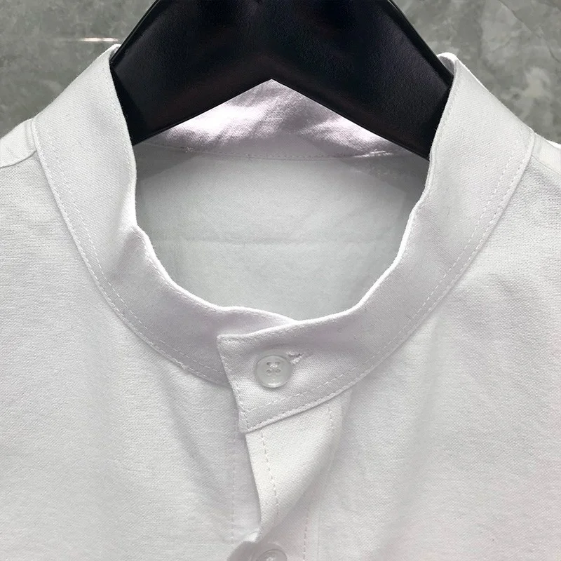 TB THOM Shirt High Quality Cotton Long Sleeve Dress Shirts Classic Fashion White 4-bar Stripes Solid Men Women Clothing
