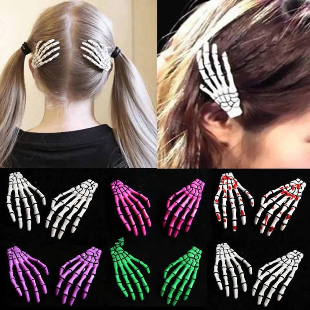 

2 Pcs/Set New Skull Hand Bone Hairpin Gripper Ghost Skeleton Hair Clips Hairclips Bone Claw Hair Accessories Mujer Hairclip