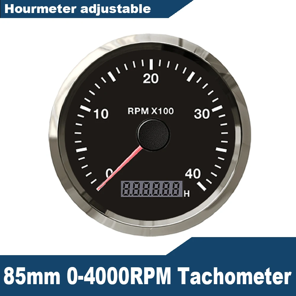 

New Car Boat 85mm Tachometer 3K RPM 4K RPM 8K RPM 12K RPM Gauge with Adjustable Hourmeter with Red Yellow Backlight