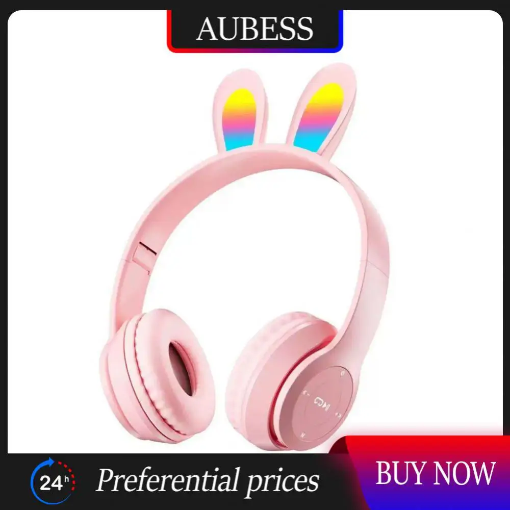 

Plug In Card Low Latency Headset Hands-free Gaming Earphones Glow Rabbit Ear Earphones Sport Earbuds Adjustable Tws