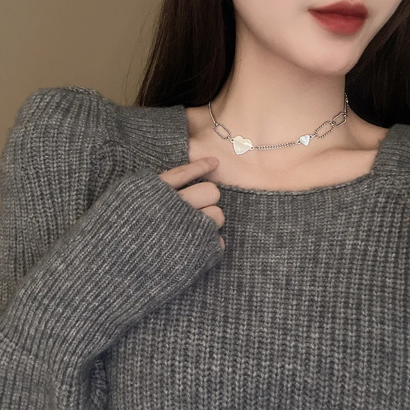 

Trendy Hip-hop Rock Stainless Steel Necklace Female Heart Cross Pendent Clavicle Chain Women S925 Color Chains Jewelry Gift