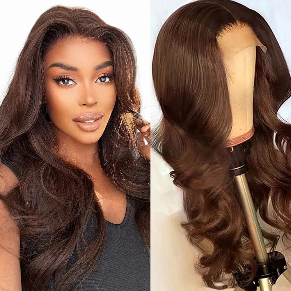 

Chocolate Brown Lace Front Wigs 13x4 Body Wave Synthetic Glueless Heat Resistant Fiber Hair Brown Wave Lace Front Wigs for Women