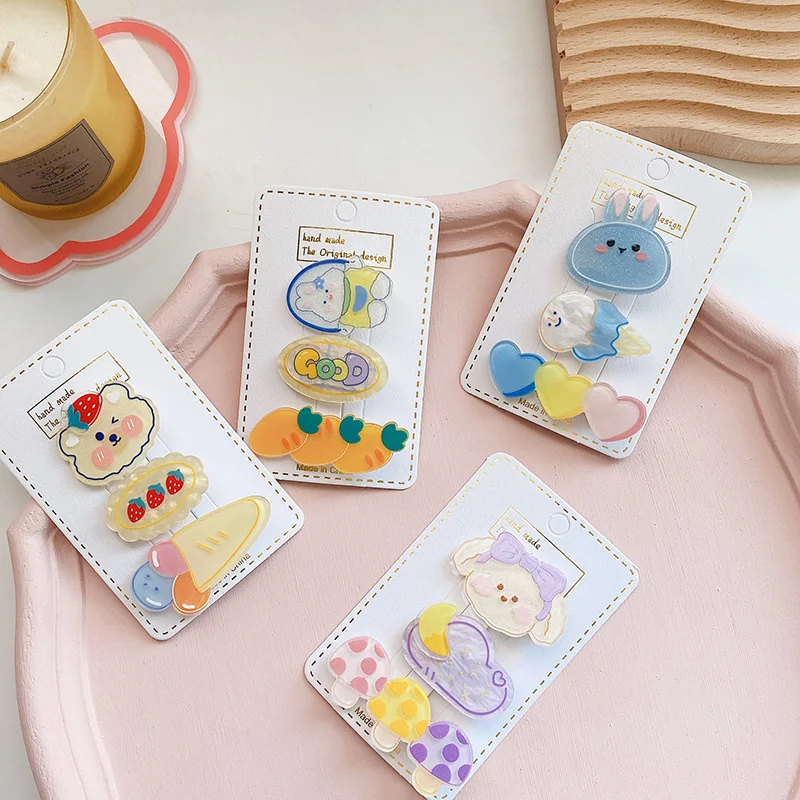 

3pc Korean Colorful Cartoon Hairpin Hair Side Clips Claw for Kids Childs Women Girls Vintage Gift Hair Accessories