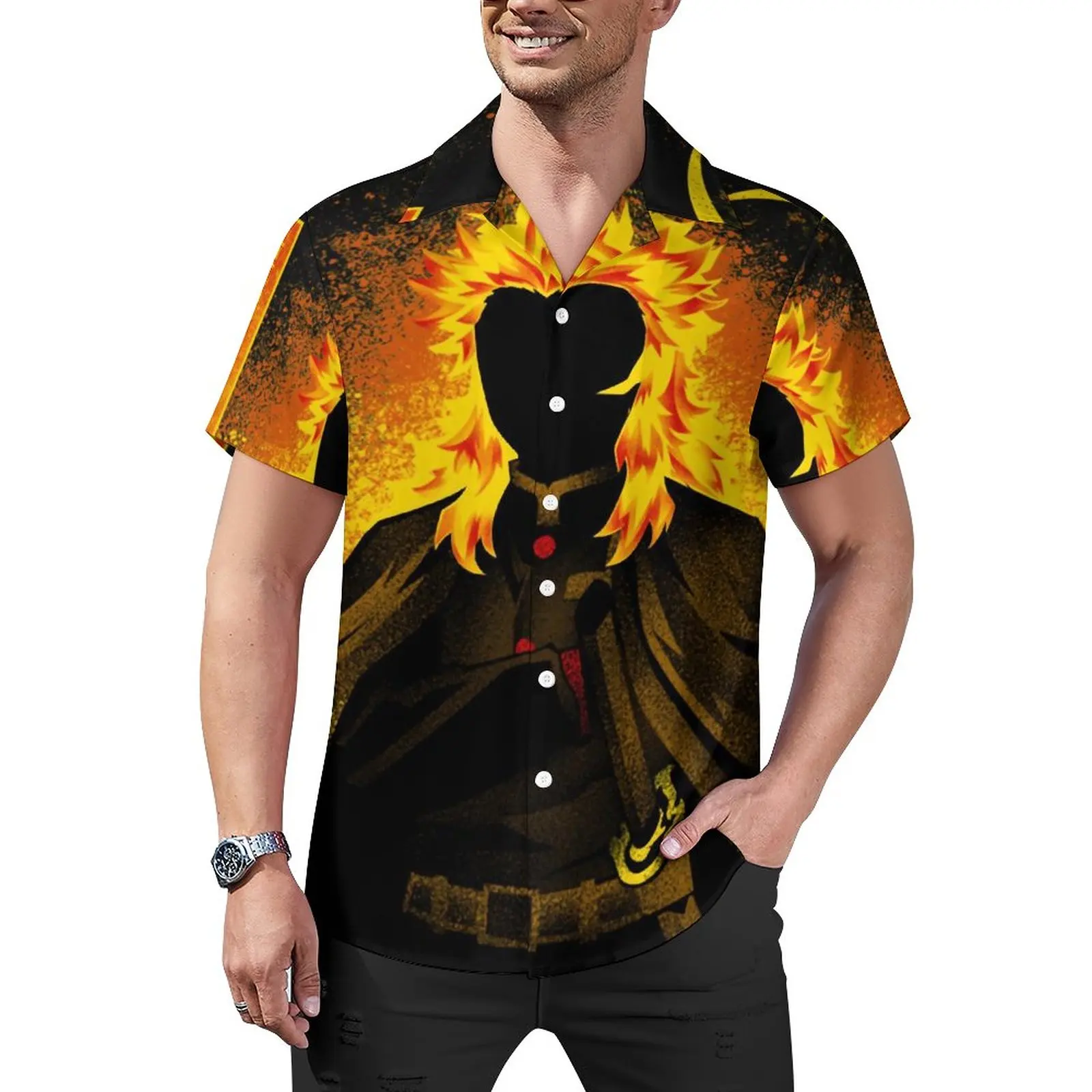 

Повседневная рубашка с аниме, рассекающая демонов, Пляжная Свободная рубашка с коротким рукавом, топы в стиле оверсайз