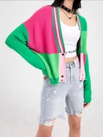 juice snow 2022 new women summer age reducing contrast color knitted cardigan top stitching color thin long sleeved sweater coat