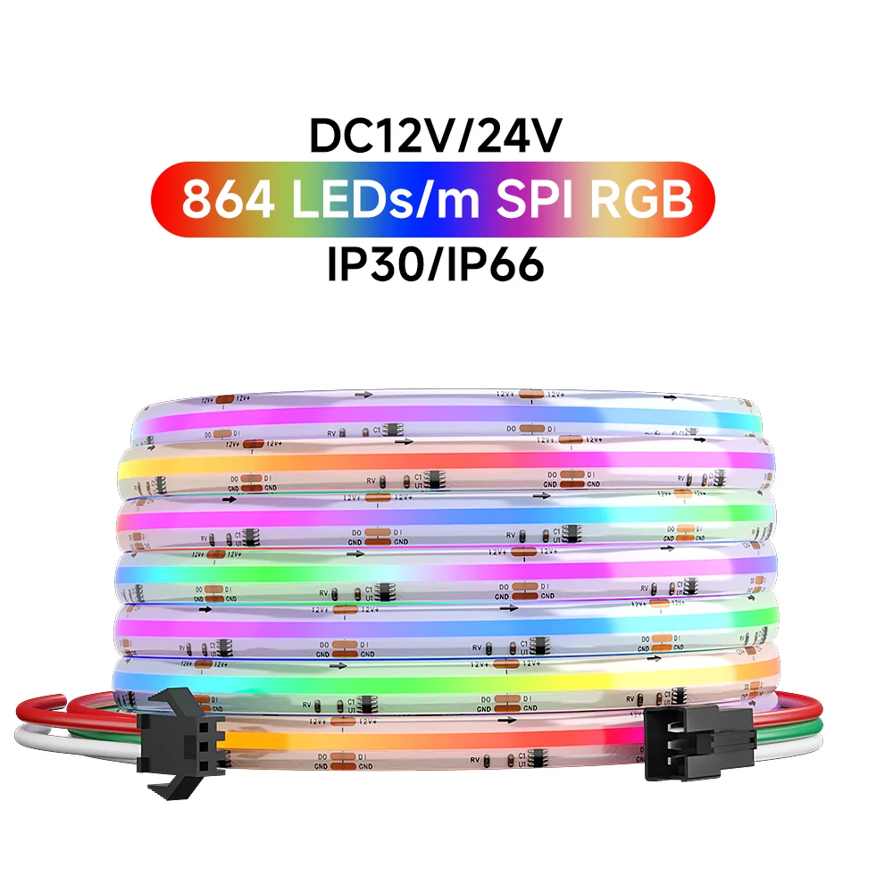 

FCOB SPI RGB Световая полоса Пиксельная адресация 864 светодиодов/м RGB Dream Полноцветный 12 мм Гибкий FOB COB Светодиодные фонари высокой плотности DC12 24 В