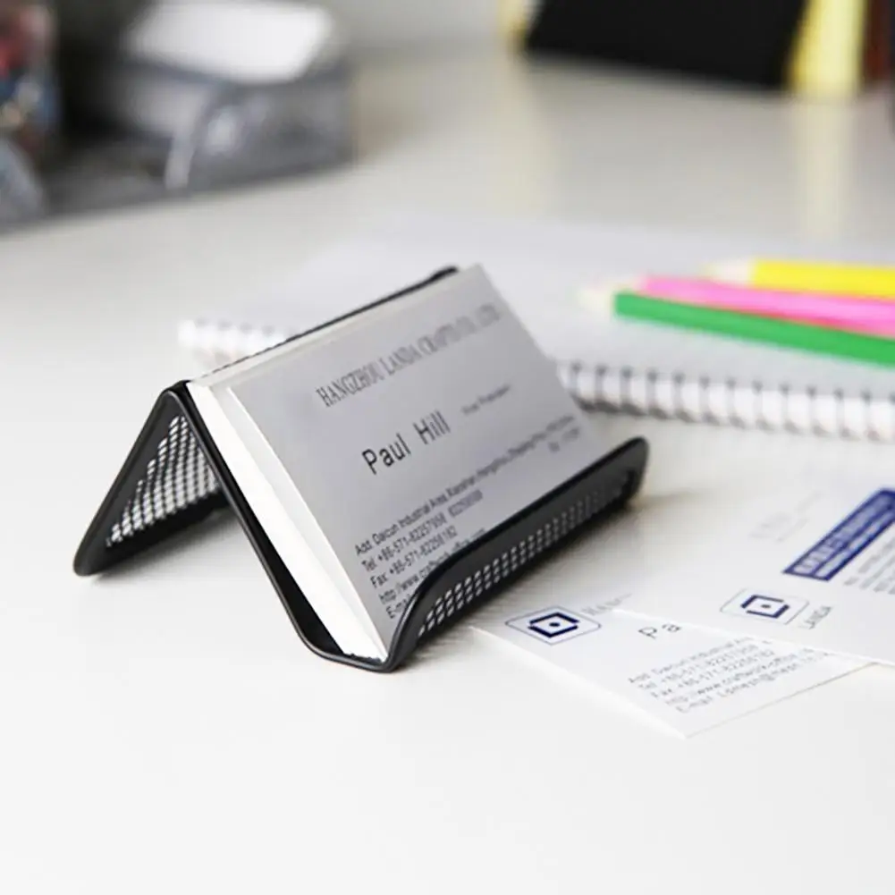 

Metal Mesh Portable Business Card Holder Hollow Business Name Card Holder Display Stand Home Desk Storage Stand