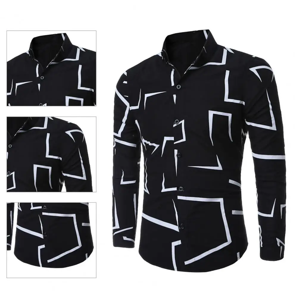 

Trendy Autumn Shirt Lapel Buttons Cardigan Geometric Print Men Shirt