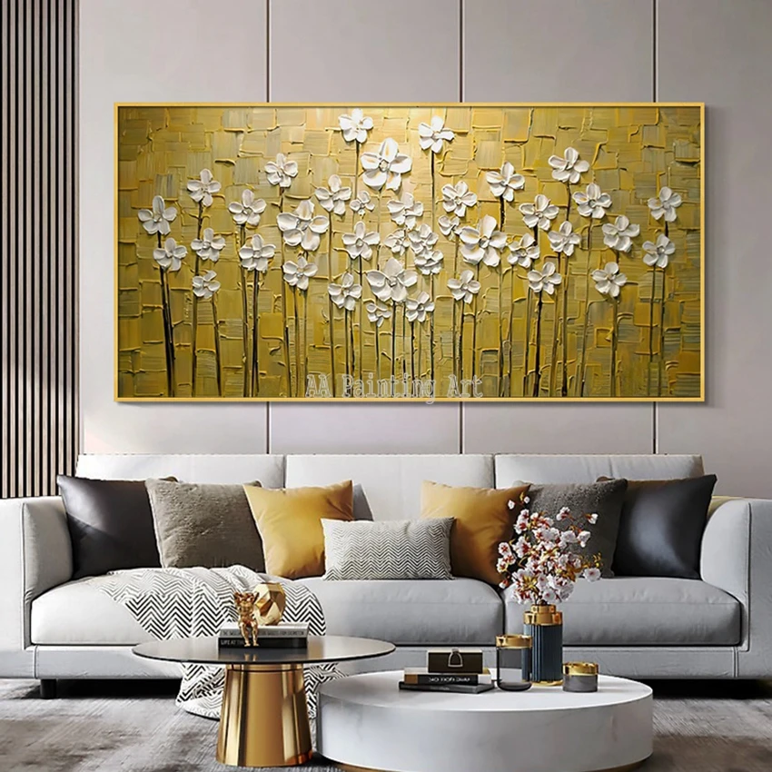

Hand Item Textured Knife Flowers Art Unframed Canvas Paintings Handmade Oil Painting Wall Decoration Craft For Living Room
