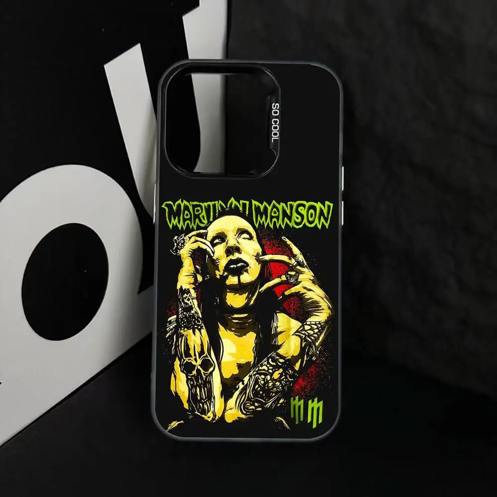 Чехол для телефона S-Singer M-Marilyn M-Manson для iPhone 17, 16, 15, 14, 13, 12, 11 Plus, Pro Max, XS, цветной серебристый чехол-накладка (art.: 3920da19ae1ba) - 3920da19ae1ba