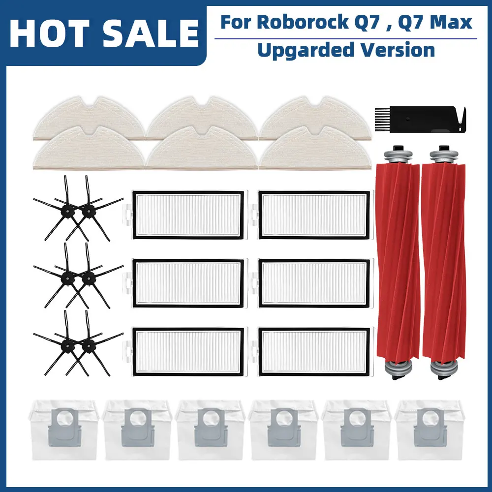 

Запчасти для робота-пылесоса Roborock Q7 , Q7 Max Plus, сменные детали, аксессуары, основная боковая щетка, Hepa фильтр, Швабра, пылесборник