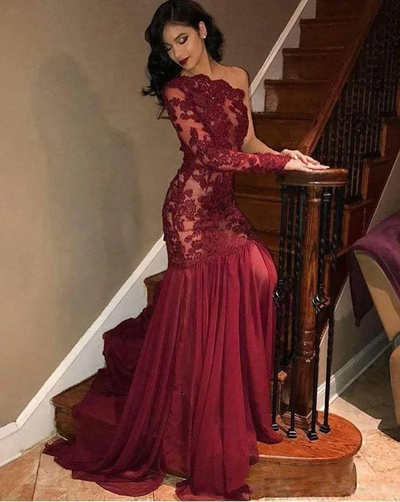2023 new in Women Elegant Evening formal Dress Sexy Lace Embroidery One Shoulder Long Sleeve Fashion Pleated Party Prom Dresses