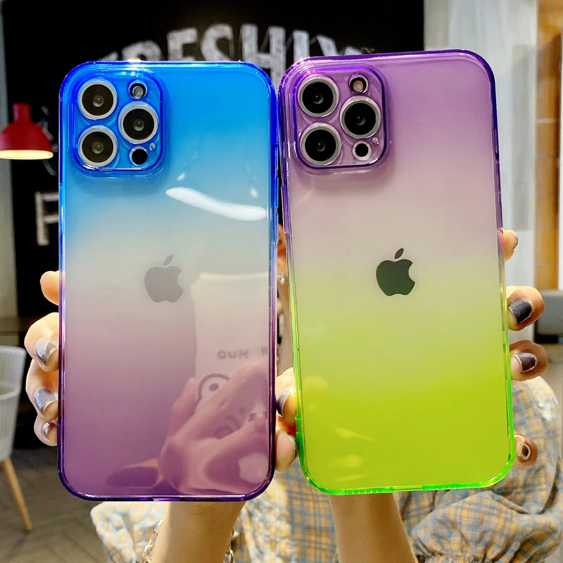 

Fluorescent Color Gradient Clear Case For iPhone 13 Pro Max 12 11 X XR XS 7 8 Plus SE 2020 Transparent Soft TPU Shockproof Cover