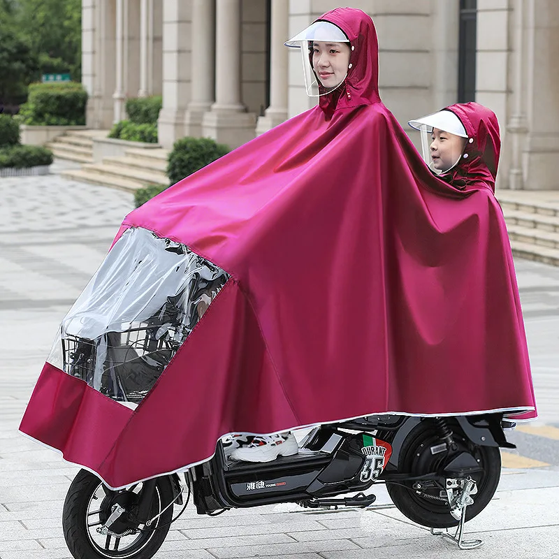 

3XL Electric Battery Car Oxford Raincoat Long Mother and Son Motorcycle One-piece Raincoat Double Poncho