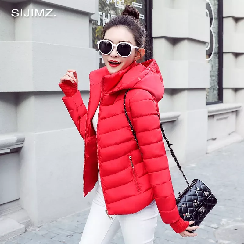 New2022 Winter Jacket women Plus Size Womens Parkas Thicken Outerwear solid hooded Coats Short Female Slim Cotton padded basic t