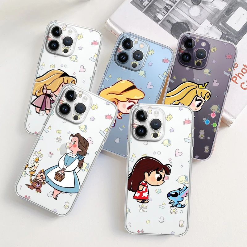 

Princess Cute For Apple iPhone 14 13 12 11 Pro Max Mini XS Max X XR 7 8 Plus 5S Silicone Transparent Phone Case Coque Capa Cover