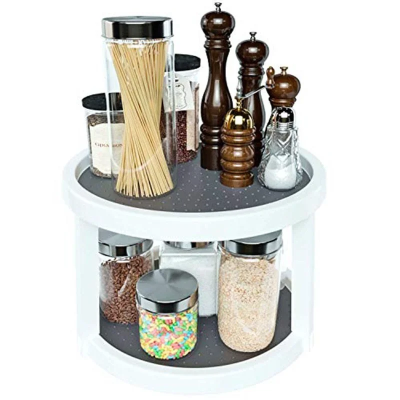 

2 Tier Condiment Storage Rack Rotating Organizer Round Shelf Spice Rack Kitchen Storage Tray Pantry Cabinet Turntable