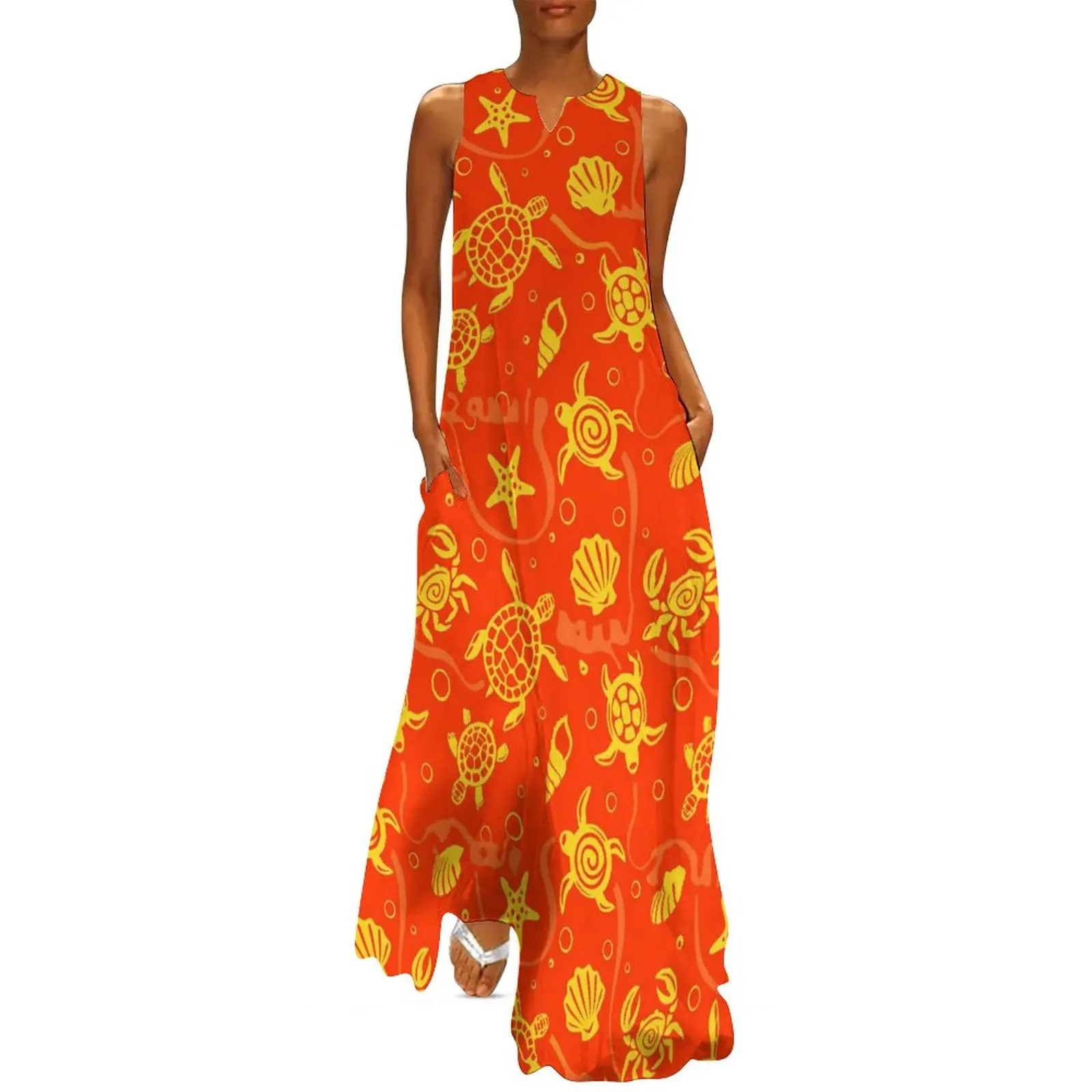 

Sea Turtle Dress Ocean Life Print Cute Maxi Dress V Neck Graphic Boho Beach Long Dresses Streetwear Oversized Vestidos