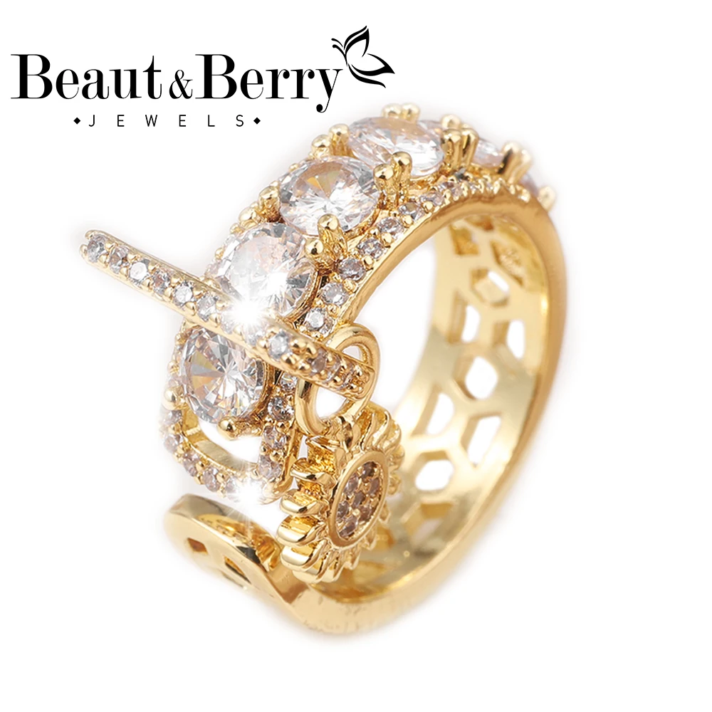 

Beaut&Berry Unique Creative Rings Copper Zircon Women's Cutout Open Rings Wedding Office Party Gift Accessories Fashion Jewelry