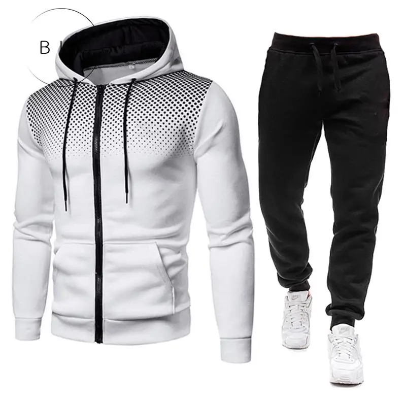 BKQU Brand New Winter Men's Fashion Leisure Fleece Suit Dot Printed Young Hooded Fleece Suit M - 3 XL