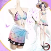 Demon Slayer Cosplay Swimsuit Kimetsu No Yaiba Kochou Shinobu Two Piece V Neck Bathing Bikini Swimsuit Sexy BikiniFree Sleeves 1