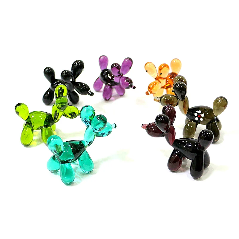 Colorful Cute Balloon Dog Mini Figurine Glass Craft Ornaments Funny Tiny Animal Statue Home Table Decor New Year Gifts for Kids